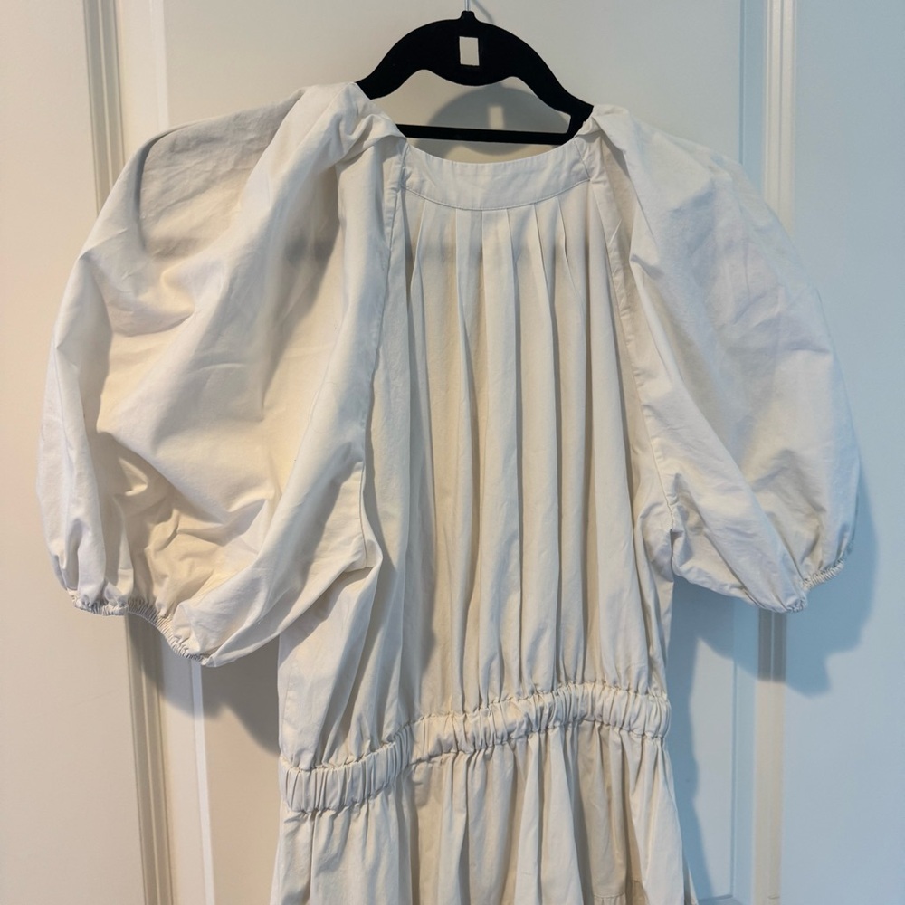 ULLA JOHNSON Off-White Ecru Olina Pleated Cotton-Poplin Midi Dress | Size 6 - Picture 10 of 11